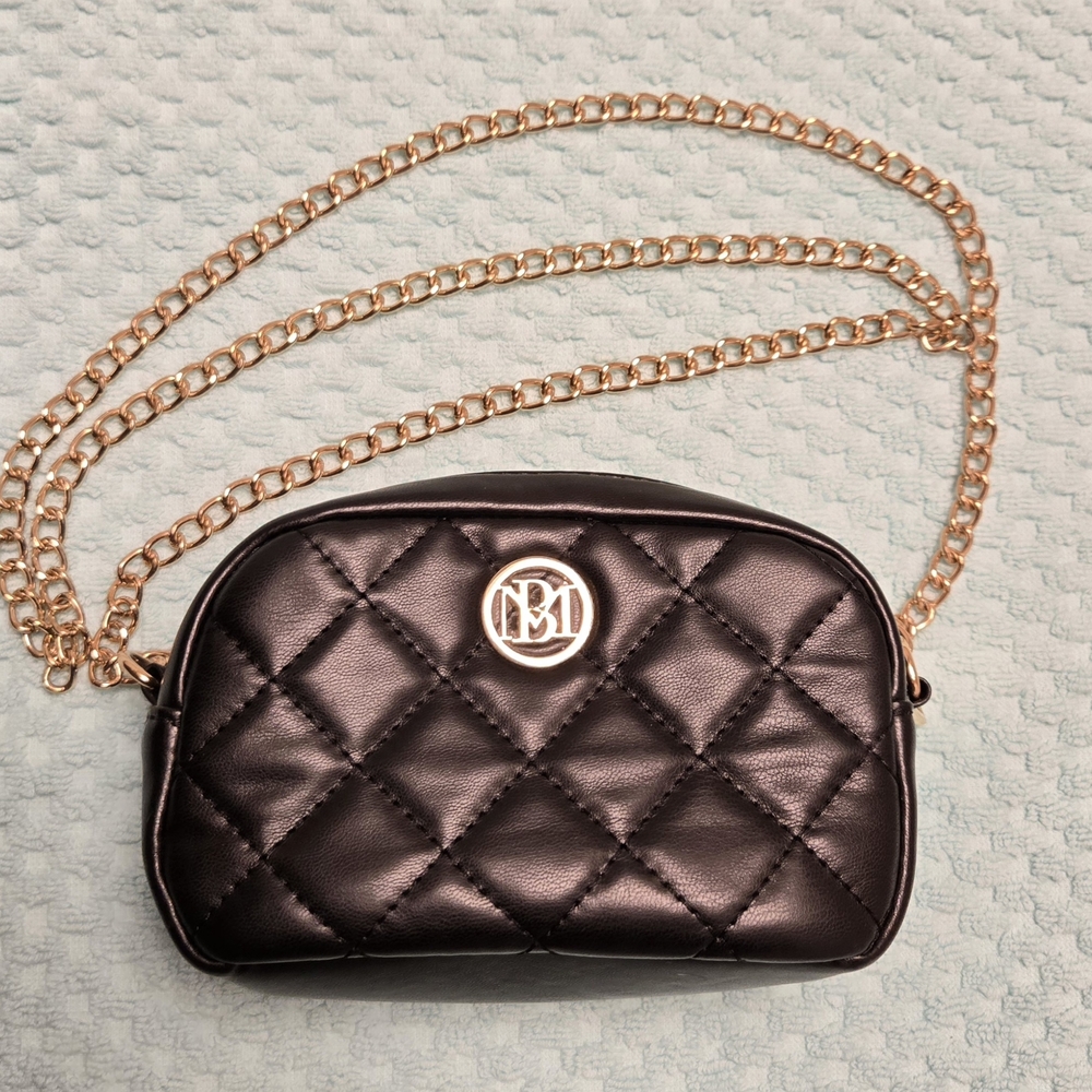 Badgley Mischka Black Quilted Crossbody with Gold Chain